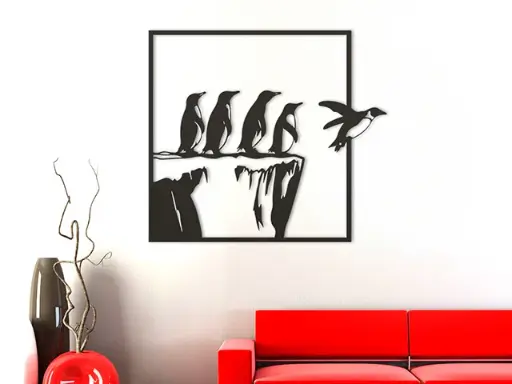 3D Wall Art of Penguins on a Cliff